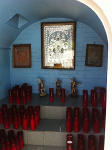 One of the side areas of his shrine where one can light candles.  
